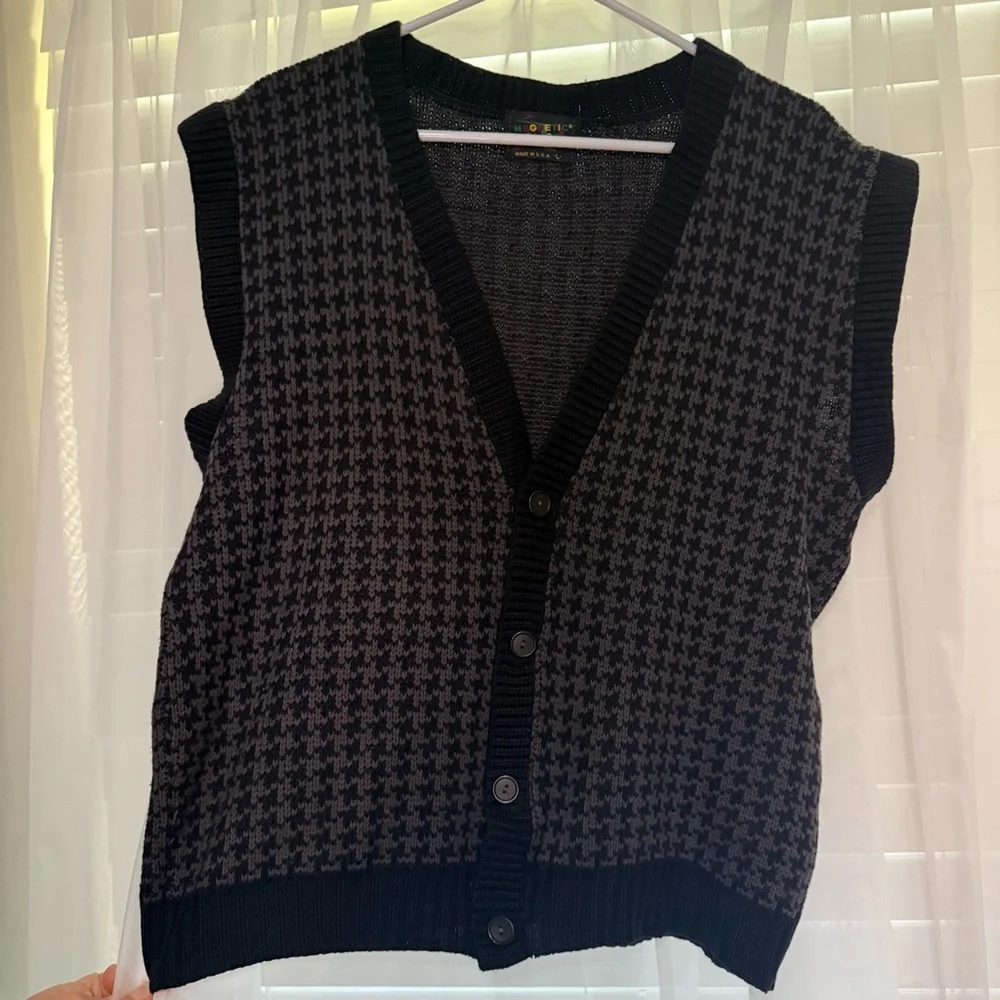 Vintage 90s Houndstooth Sweater Vest Magnetic Force Dark Academia Grandpa Core L